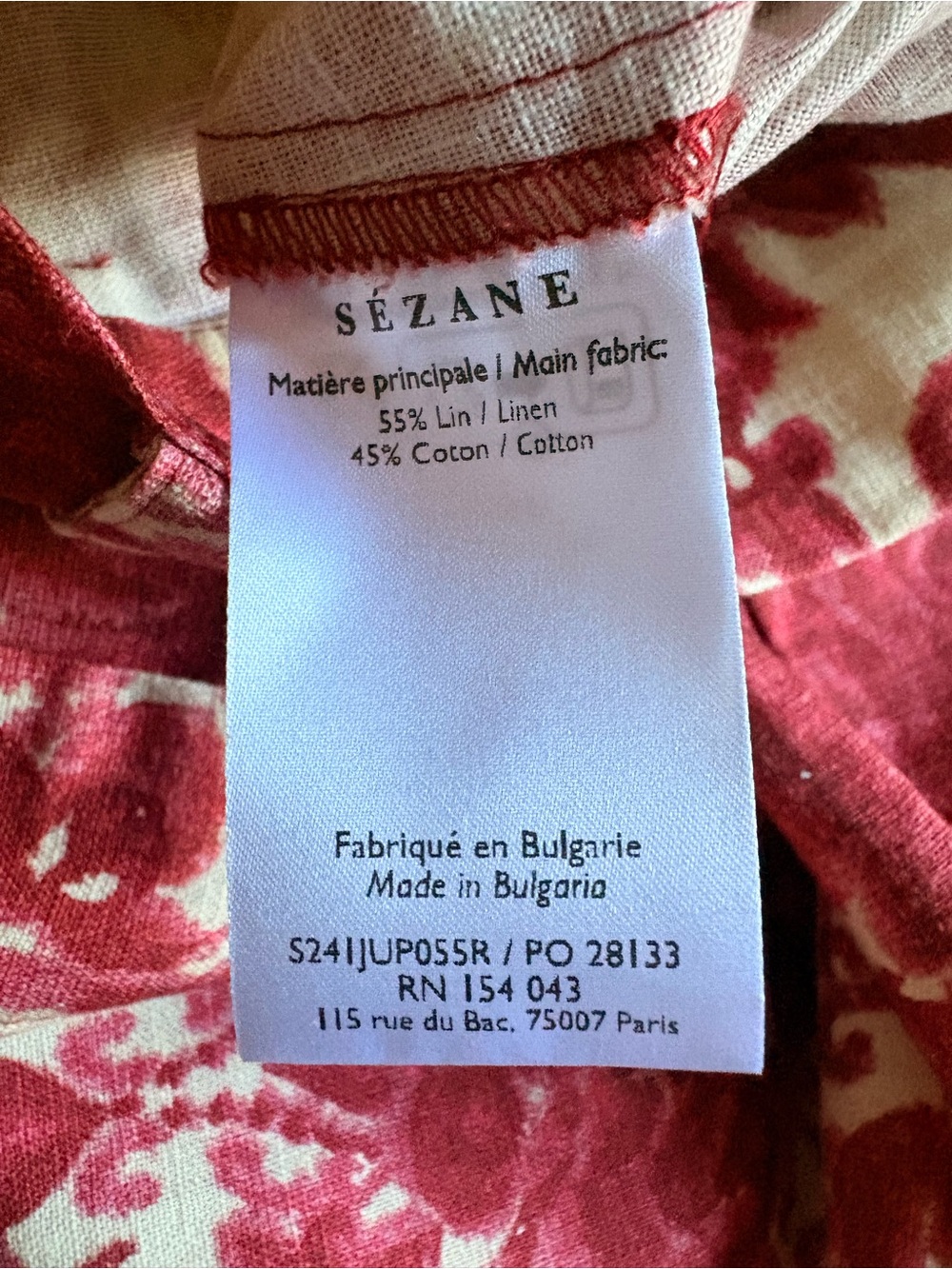 Sezane Red Damask Print Midi Skirt on Cream - Picture 3 of 4